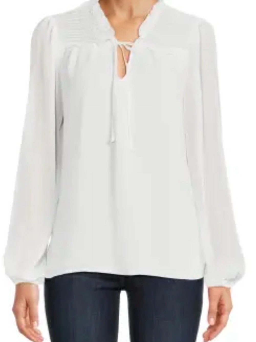Laundry By Shelli Segal White Tie-Neck Long-Sleeve Blouse